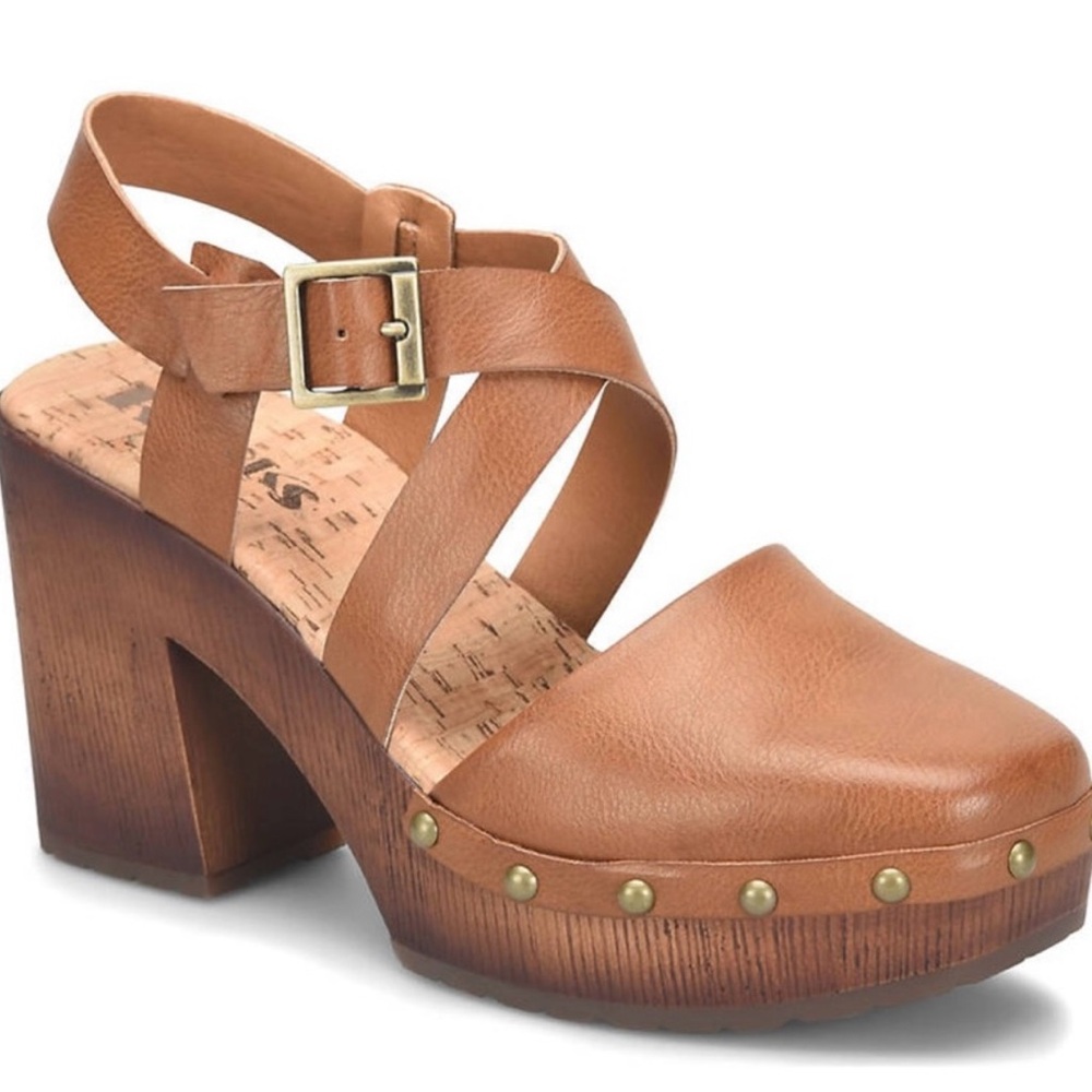 Kork-Ease Brown Leather Mules with Wooden Sole